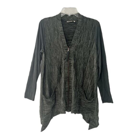 Logo Lori Goldstein Zip Front Cardigan Knit Sweater Small Sharkbite Hem Flowy - Picture 1 of 13